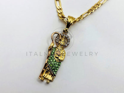 Dije Religioso - 100387 - San Judas Tadeo CZ Verde Tamaño Chico Oro Laminado 18K
