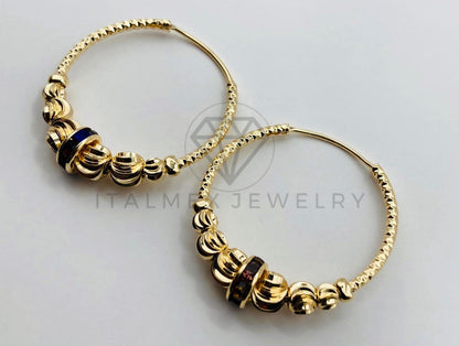 Arete de Lujo - 106024 -Arracada Bola Rayada y Cristal 3cm - Oro Laminado 18K