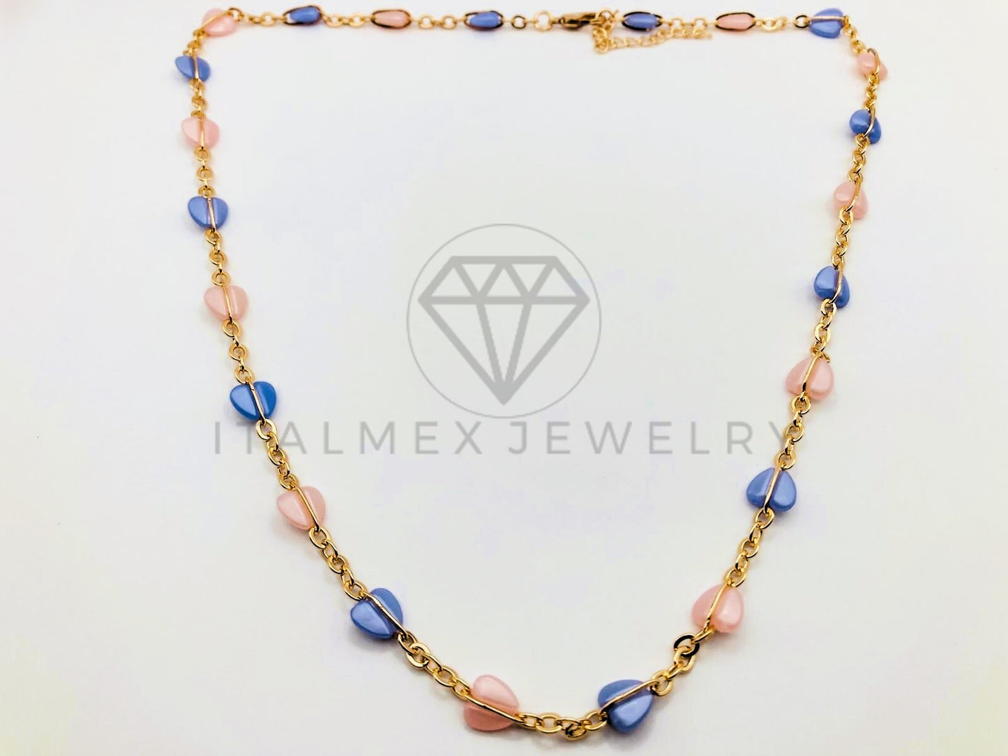 Collar Elegante - 105956 -Collar Corazon Color Pastel Oro Laminado 18K