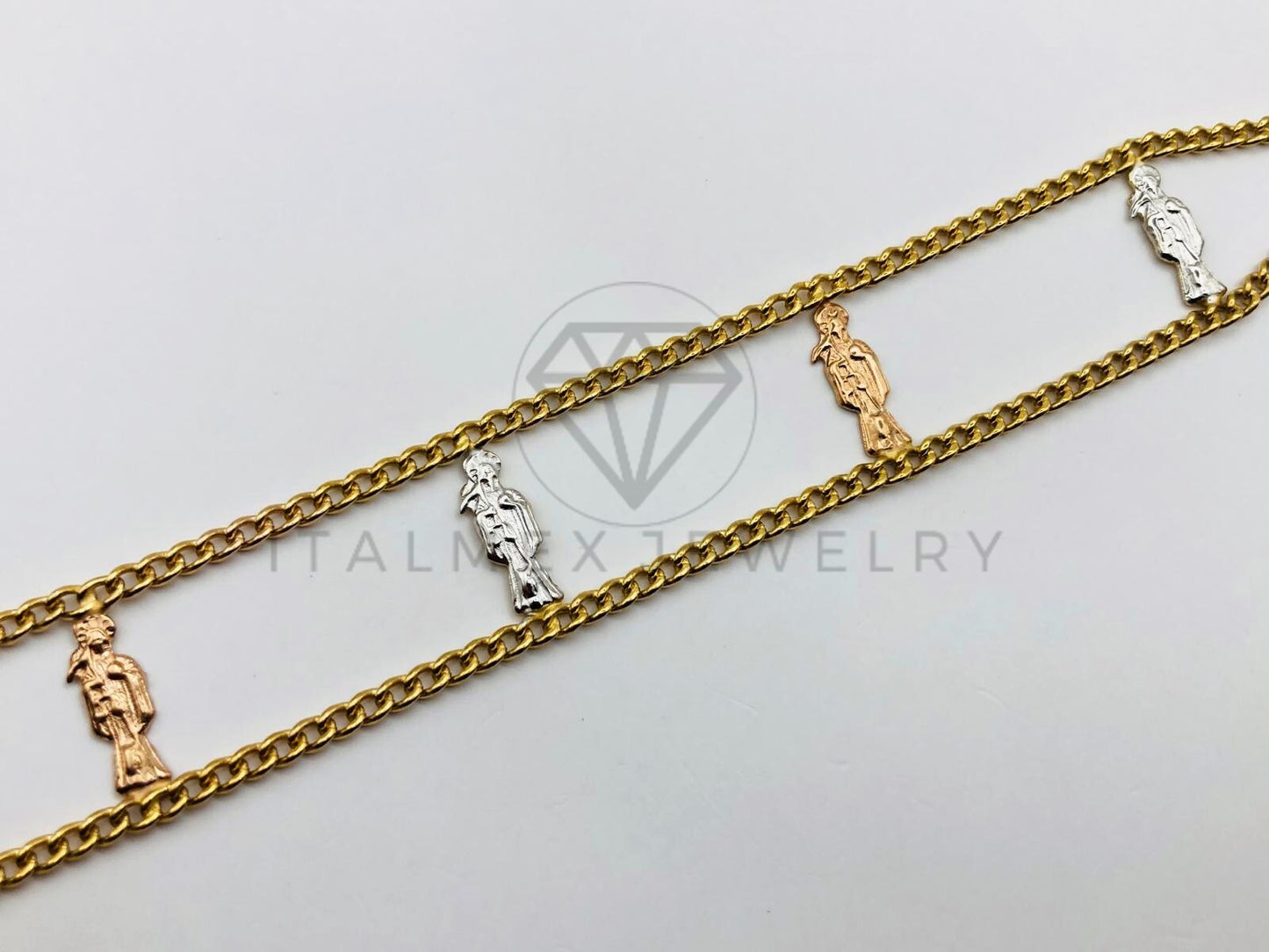 Pulsera de Lujo - 100108 - Santa Muerte con Cadena Cubana Oro Laminado 18K