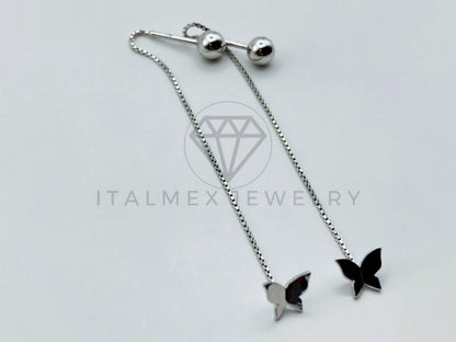 Arete de Lujo - 104751 - Arete Estilo Violador Mariposa con Bola - Plata .925