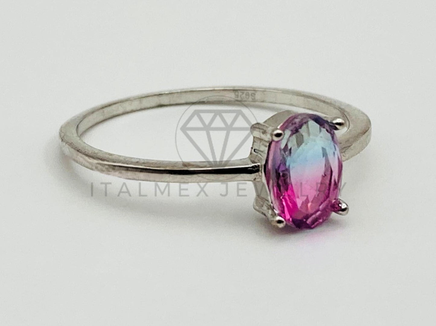 Anillo de Dama - 104703 - Anillo Oval Circonia Rosa y Tornasol - Plata .925