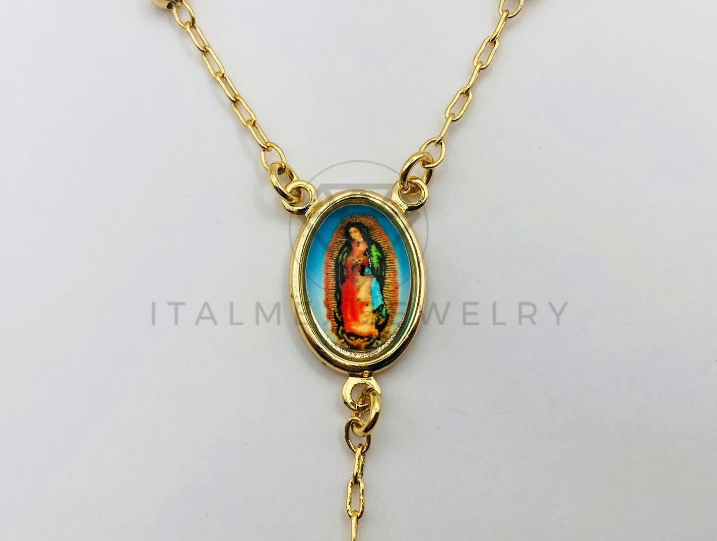 Rosario de Lujo - 105905 - Estilo Clásico Bola Lisa con Medalla de Virgen Guadalupe Oro Laminado 18K
