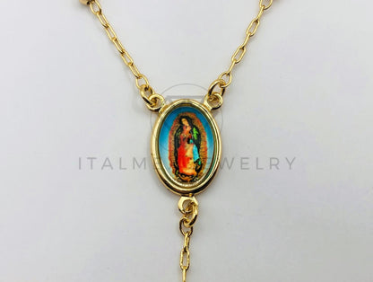 Rosario de Lujo - 105905 - Estilo Clásico Bola Lisa con Medalla de Virgen Guadalupe Oro Laminado 18K