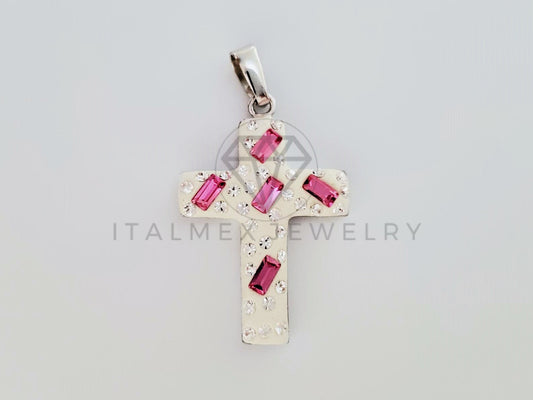 Dije Religioso - 105159 - Dije Cruz Pasta Circonia Rosa Plata .925