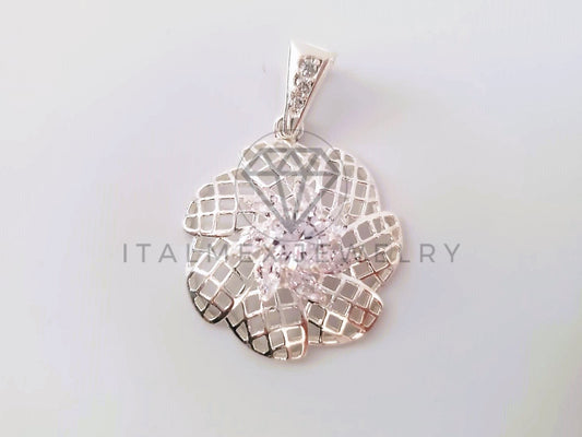 Dije Elegante - 104665 - Diseño Flor Red CZ Clara Plata Fina .925
