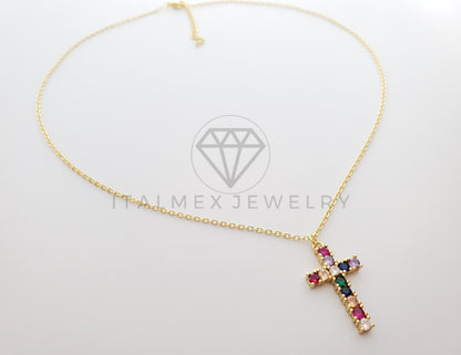 Collar Elegante - 100267 - Cruz con CZ Colores 20" Dorado Oro Laminado 18K