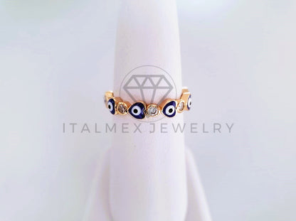 Anillo de Lujo - 103908 - Anillo Ojo Turco Corazón Azul Oro Laminado 18K