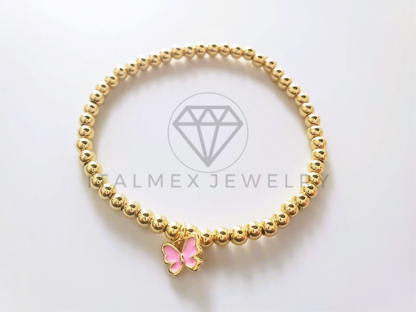 Pulsera de Lujo - 103749 - Diseño Ajustable Mariposa Rosa Oro Laminado 18K