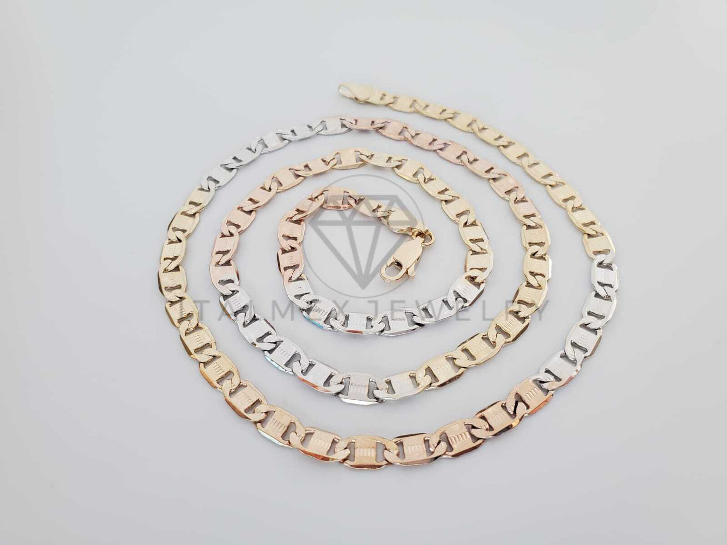 Cadena Clásica - 101917 - Estilo Gucci Zegrinada 4mm/50cms 3 Tonos Oro Laminado 18K