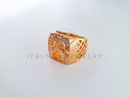 Anillo Caballero de Lujo - 103929 - Diseño Herradura y Caballo CZ Clara Oro Laminado 18K