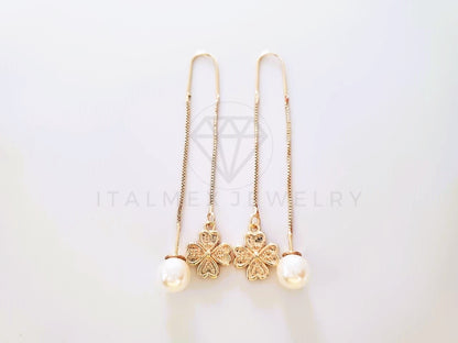 Arete de Lujo - 104028 - Estilo Violador Trebol CZ Color y Perla Oro Laminado 18K