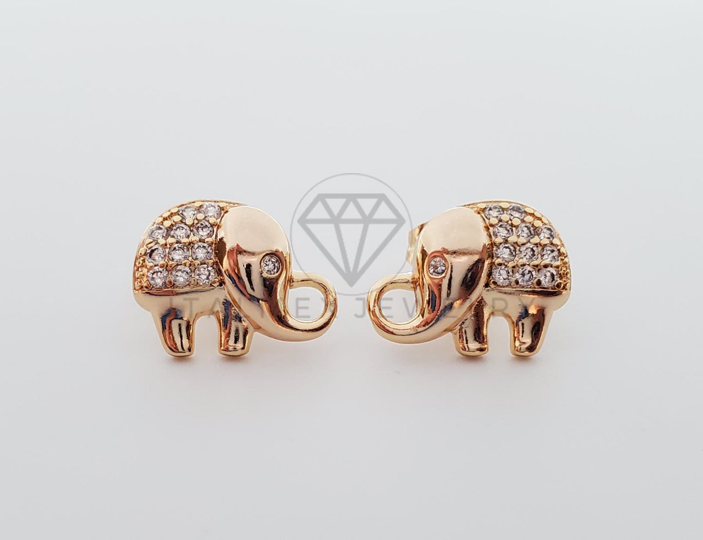 Broquel de Lujo - 101264 - Diseño de Elefante CZ Clara Oro Laminado 18K