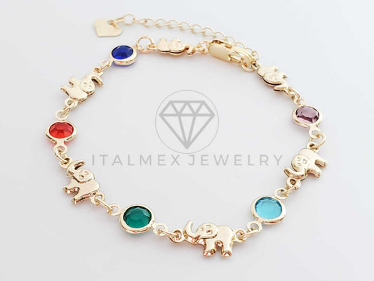 Pulsera Elegante - 100240 - Diseño Elefantes y CZ Color Oro Laminado 18K