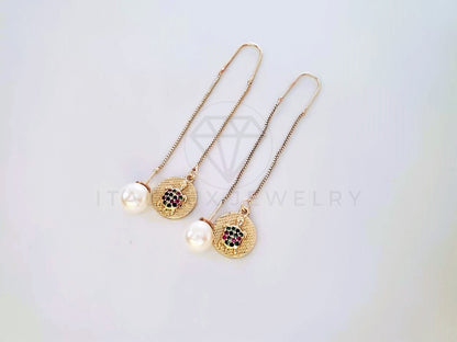 Arete de Lujo - 104027 - Estilo Violador Tortuga CZ Color y Perla Oro Laminado 18K