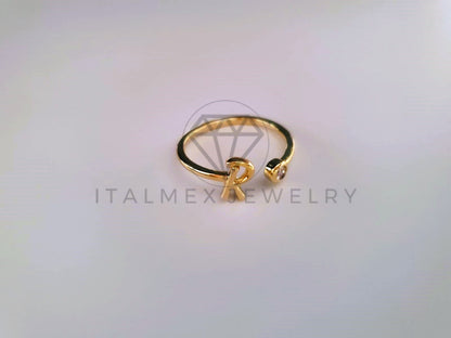Anillo Dama de Lujo -103768 - Diseño Inicial "R" CZ Clara Oro Laminado 18K