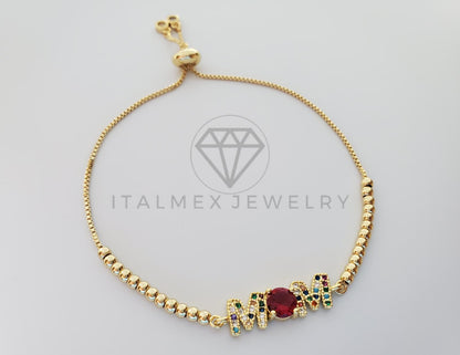 Pulsera Ajustable - 101297 - Diseño de Mamá|MOM con CZ Color Oro Laminado 18K