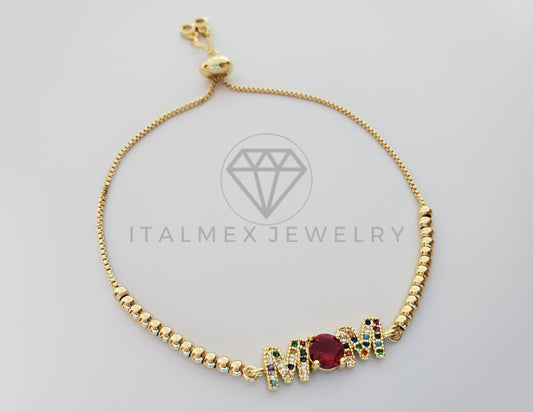 Pulsera Ajustable - 101297 - Diseño de Mamá|MOM con CZ Color Oro Laminado 18K
