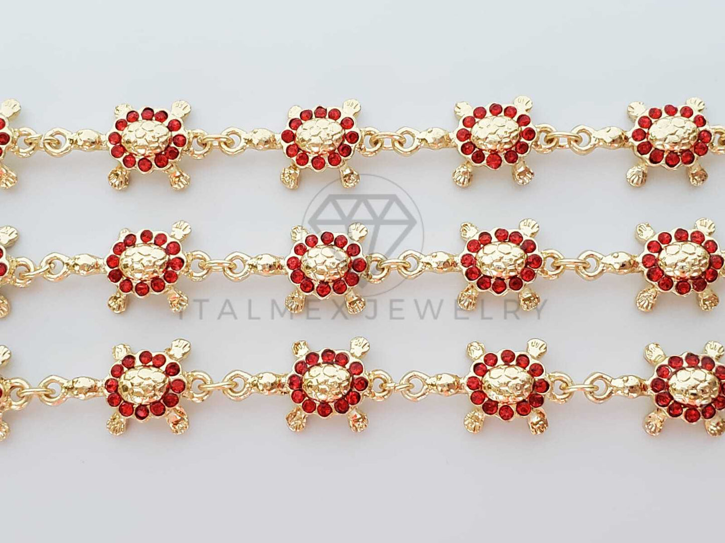 Pulsera de Lujo - 100195 - Diseño Tortugas CZ Roja Oro Laminado 18K