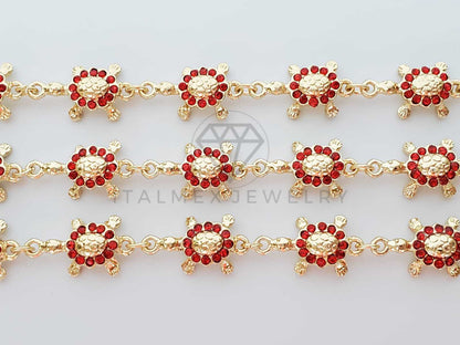Pulsera de Lujo - 100195 - Diseño Tortugas CZ Roja Oro Laminado 18K