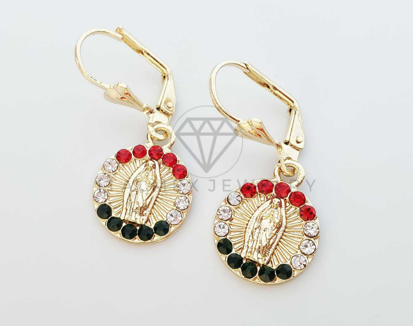Arete Elegante - 100763 - Diseño de Virgen con CZ Tricolor Oro Laminado 18K