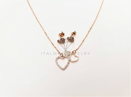 Juego de Lujo - 103407 - Diseño Corazones con CZ Clara Oro Laminado 18K
