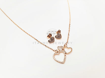 Juego de Lujo - 103407 - Diseño Corazones con CZ Clara Oro Laminado 18K