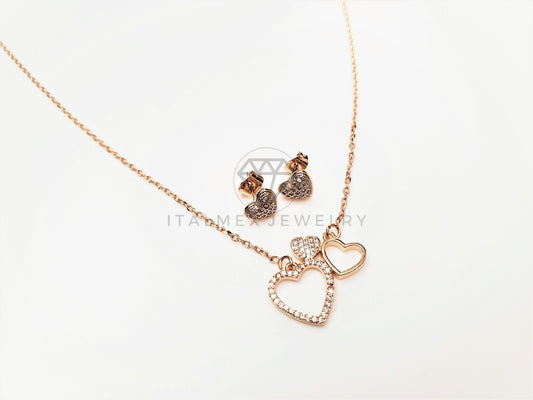 Juego de Lujo - 103407 - Diseño Corazones con CZ Clara Oro Laminado 18K