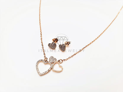 Juego de Lujo - 103407 - Diseño Corazones con CZ Clara Oro Laminado 18K