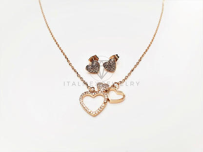 Juego de Lujo - 103407 - Diseño Corazones con CZ Clara Oro Laminado 18K