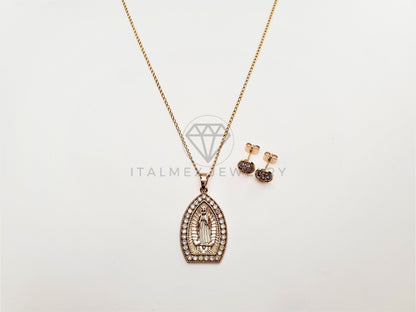 Juego de Lujo - 103413 - Diseño Virgen de Guadalupe CZ Colores Oro Laminado 18K