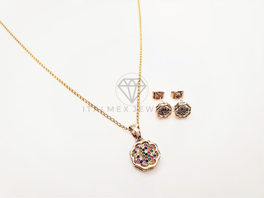 Juego de Lujo - 103418 - Diseño Copo de Nieve CZ Colores Oro Laminado 18K