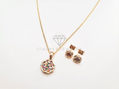 Juego de Lujo - 103418 - Diseño Copo de Nieve CZ Colores Oro Laminado 18K
