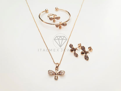 Juego de Niña - 103452 - Diseño de Abeja CZ Clara Oro Laminado 18K