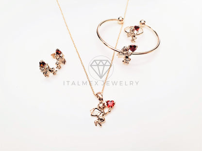 Juego de Niña - 103455 - Diseño de Cupido CZ Roja Oro Laminado 18K