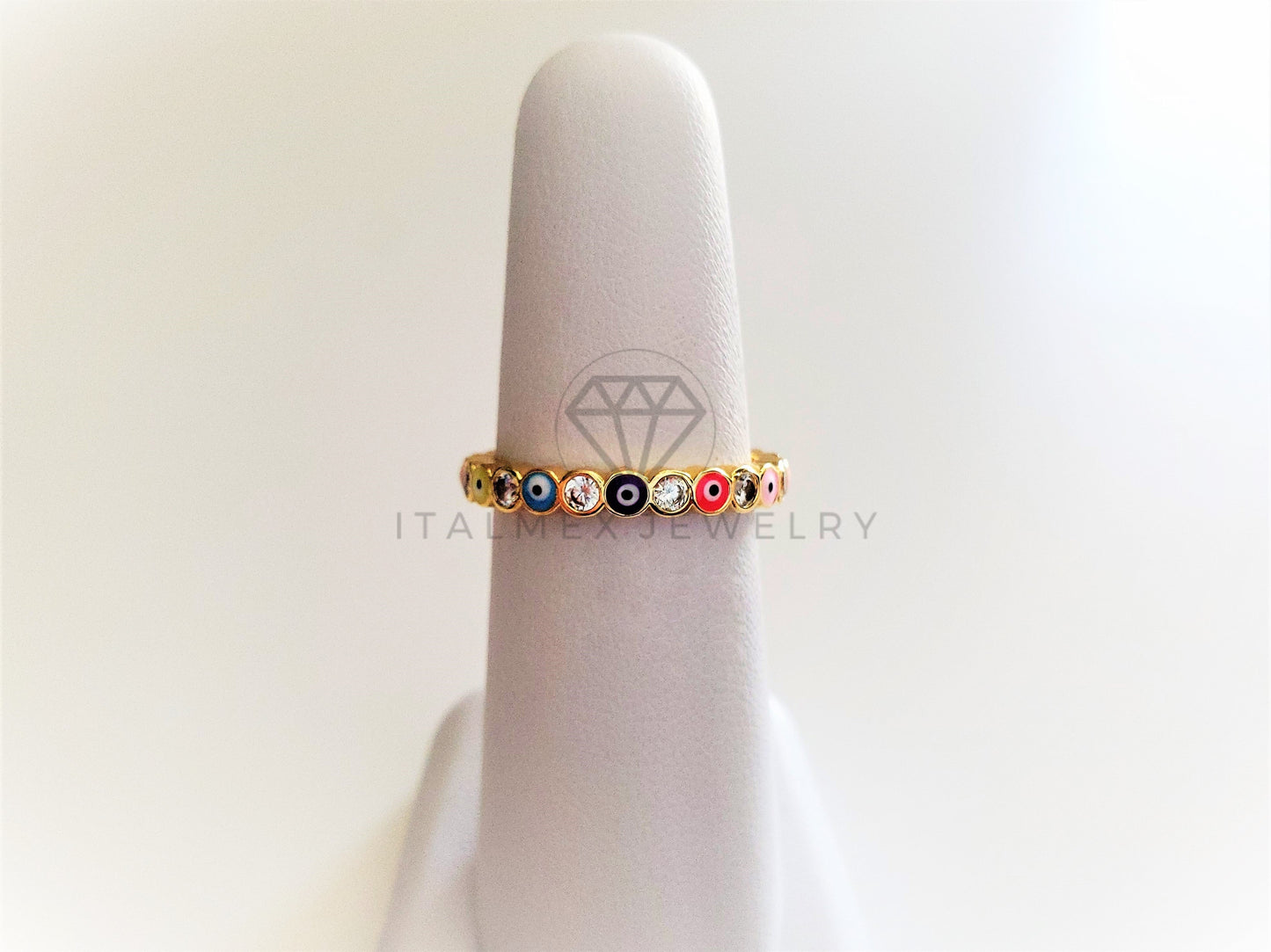 Anillo Dama de Lujo - 103497 - Diseño Ajustable Ojo Turco CZ Oro Laminado 18K