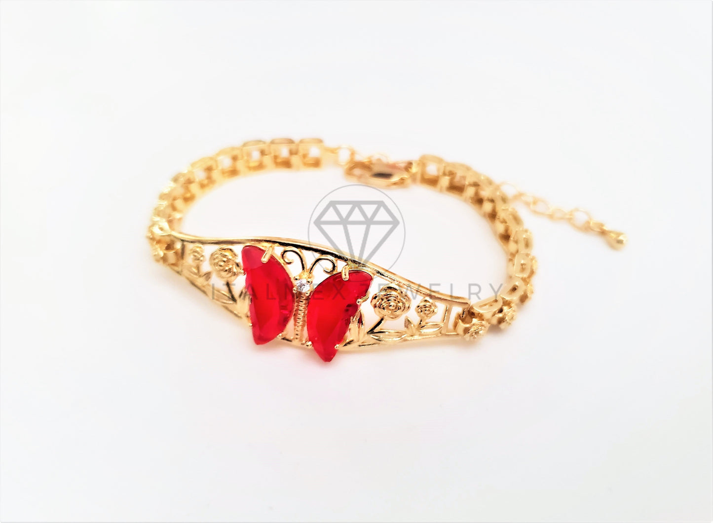 Pulsera Elegante - 103501 - Esclava de Mariposa CZ Roja Oro Laminado 18K