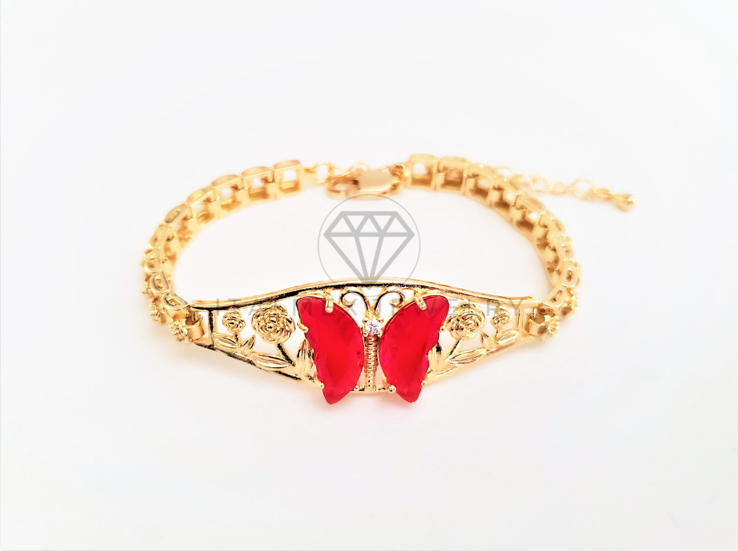 Pulsera Elegante - 103501 - Esclava de Mariposa CZ Roja Oro Laminado 18K