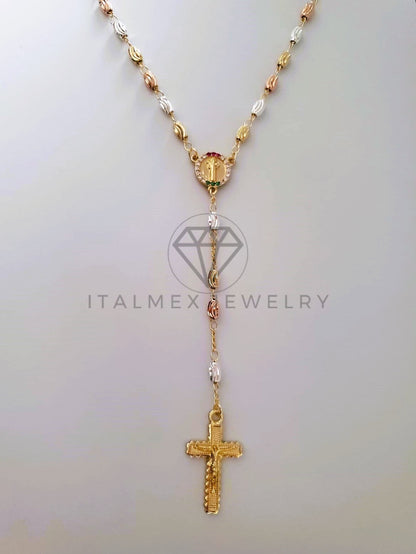 Rosario de Lujo - 104234 - Bola Rayada 3 Oros con Medalla San Judas y Circonia Oro Laminado 18K