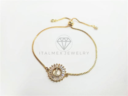 Pulsera Ajustable - 102637 - Diseño de Inicial "L" CZ Clara Oro Laminado 18K