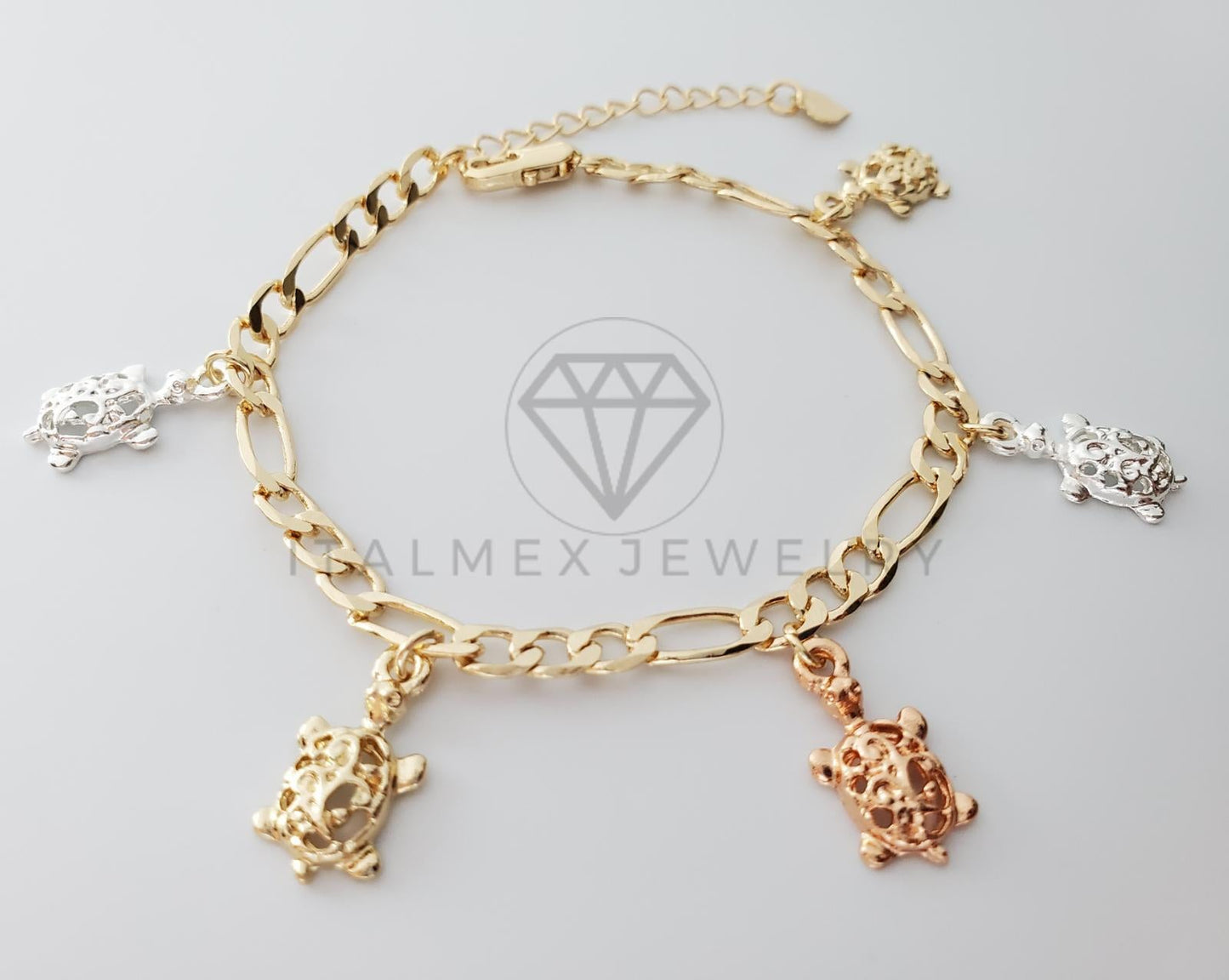 Pulsera Elegante - 100160 - Diseño de Tortugas de 3 Colores Oro Laminado 18K