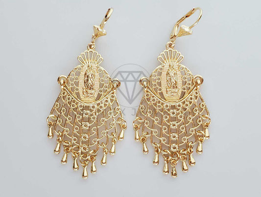 Arete de Lujo - 100286 - Arete Largo Filigrana Virgen Oro Laminado 18K