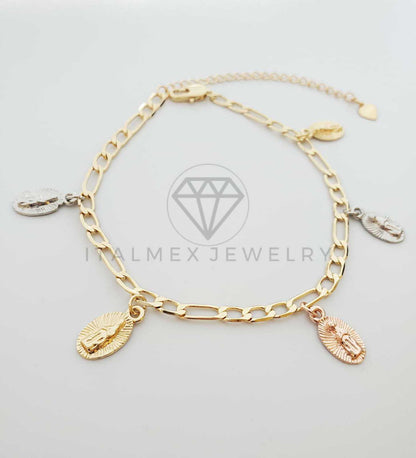 Tobillera Ajustable - 100008 - Diseño de Virgen de Guadalupe Oro Laminado 18K