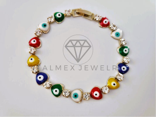 Pulsera Elegante - 104217 - Pulsera Ojo Turco Corazón Colores Oro Laminado 18K