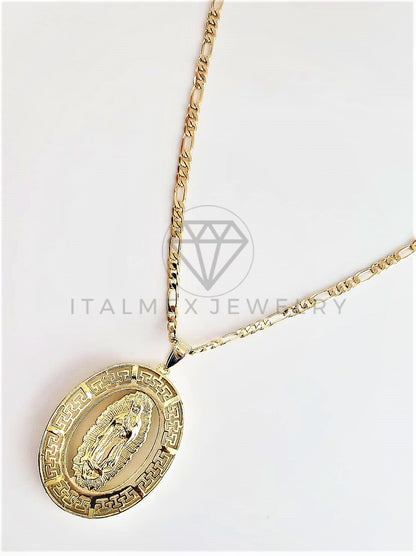 Dije Religioso - 102762 - Medalla Virgen de Guadalupe Grecas Extra Grande Oro Laminado 18K