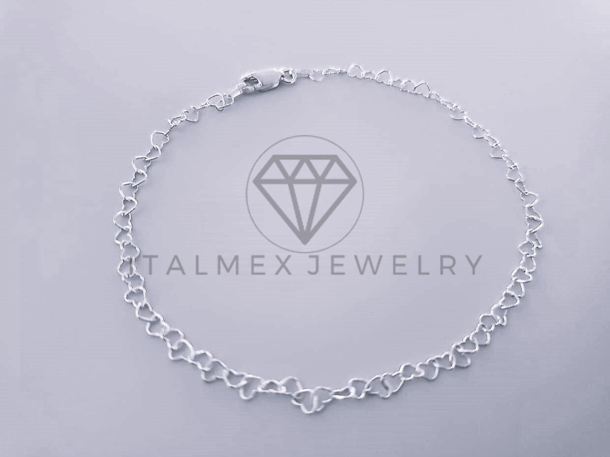 Tobillera Clasica - 104283 - Diseño Corazon 3mm/9" Plata .925