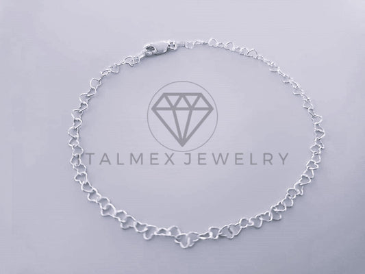 Tobillera Clasica - 104283 - Diseño Corazon 3mm/9" Plata .925