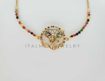 Pulsera Ajustable - 101614 - Diseño de Mariposas CZ Color Oro Laminado 18K