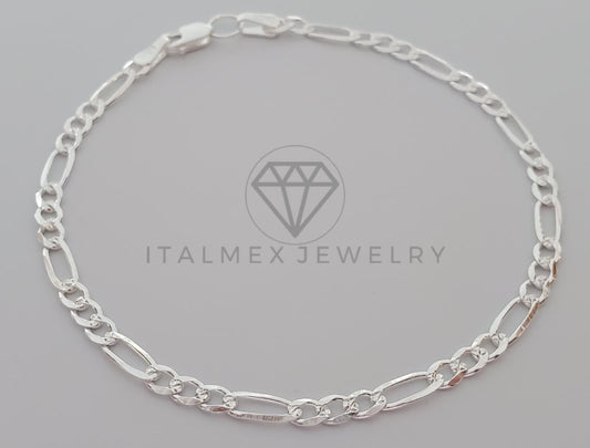 Pulsera de Lujo - 104447 - Diseño Figaro de 3mm 7 Pulgadas Plata Fina .925