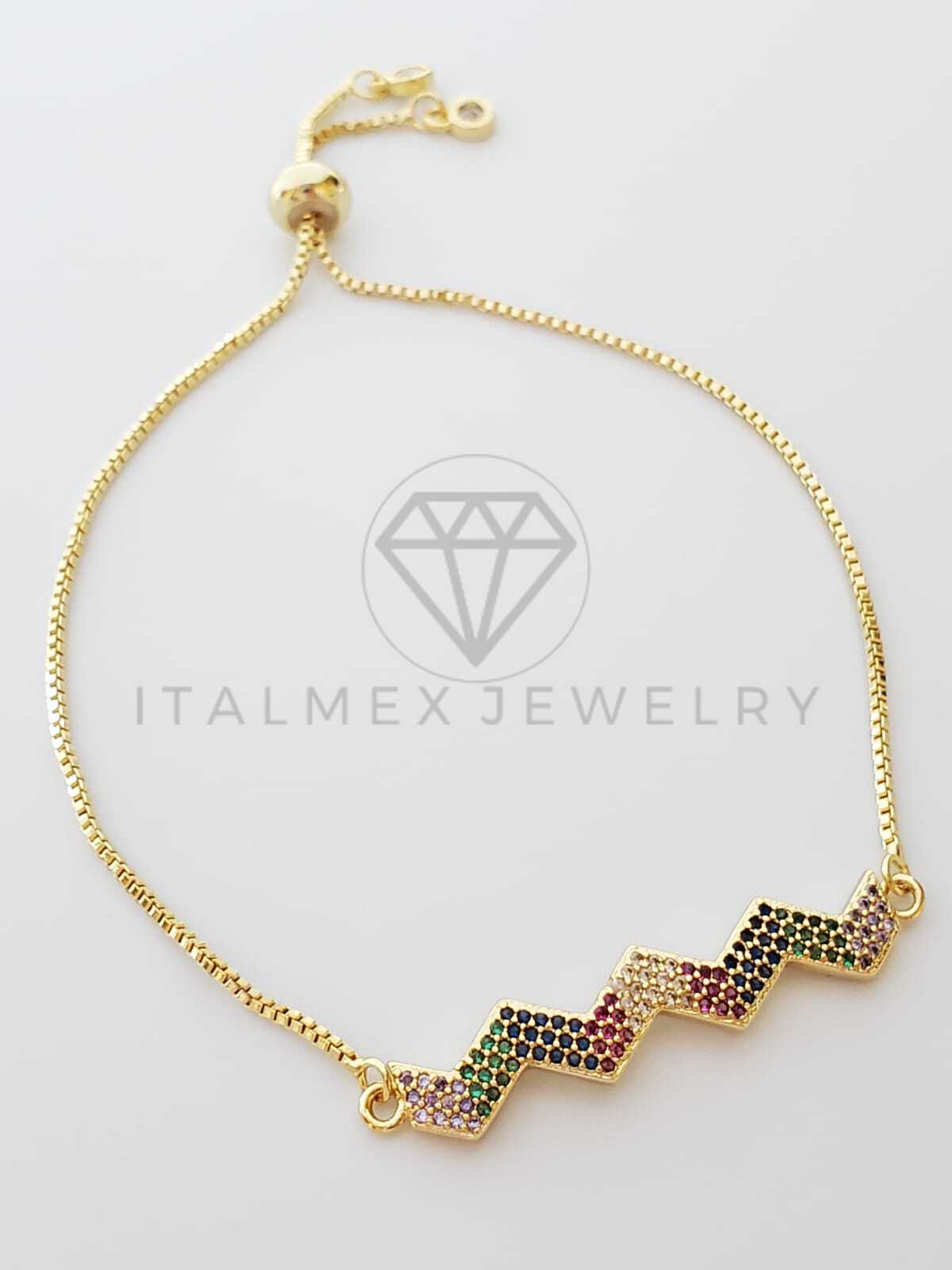 Pulsera Ajustable - 100340 - Diseño de ZigZag de CZ Color Oro Laminado 18K